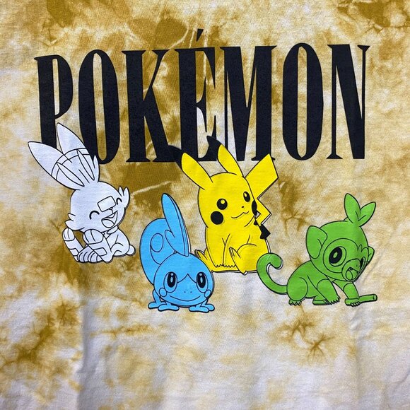 Pokemon Pikachu Grookey Scorbunny Sobble Gold Yellow Tie-Dye Shirt Large - Picture 2 of 4